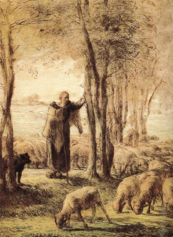 Jean Francois Millet Shepherdess with dog and sheep Norge oil painting art